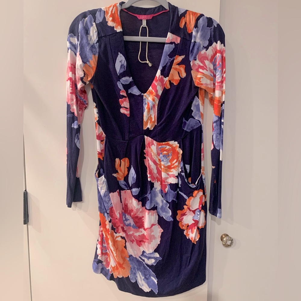 Joules Long Sleeve Navy, Pink, Orange Floral Dress with Pockets 4